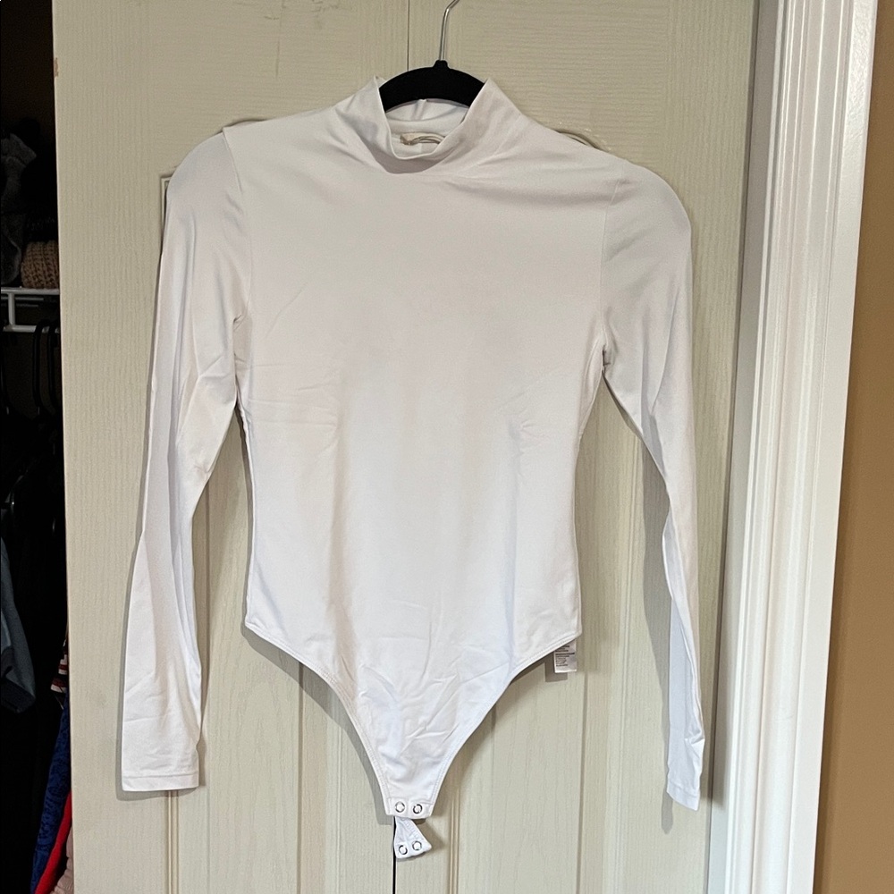 White Long-Sleeve Mock Neck Bodysuit - Women